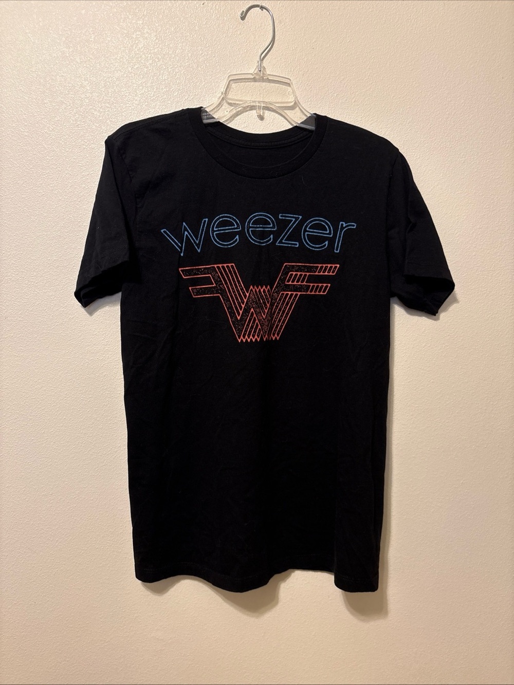 Black Graphic Tee with Blue Text and Red Logo. No tags check measurements